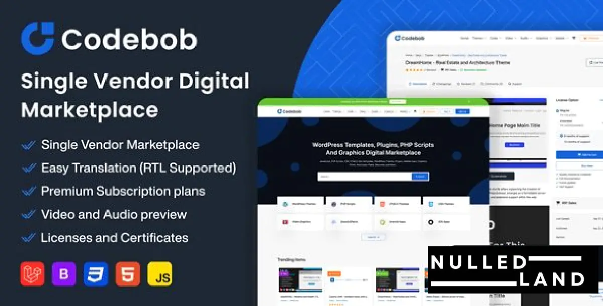 Codebob v1.0 - Single-Vendor Digital Marketplace - nulled