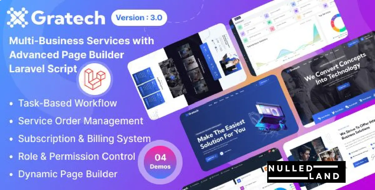 Gratech v3.0 - Multi-Business Services with Advanced Page Builder & Workflow Tools