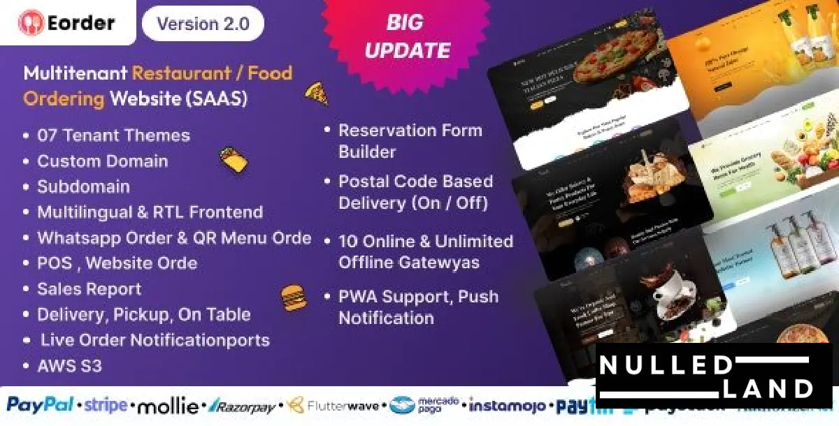 Eorder v3.0 - Multitenant Restaurant / Food Ordering Website (SAAS)