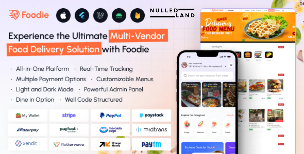 Foodie v7.3 - UberEats Clone - Food Delivery App - Multiple Restaurant Food Delivery Flutter App